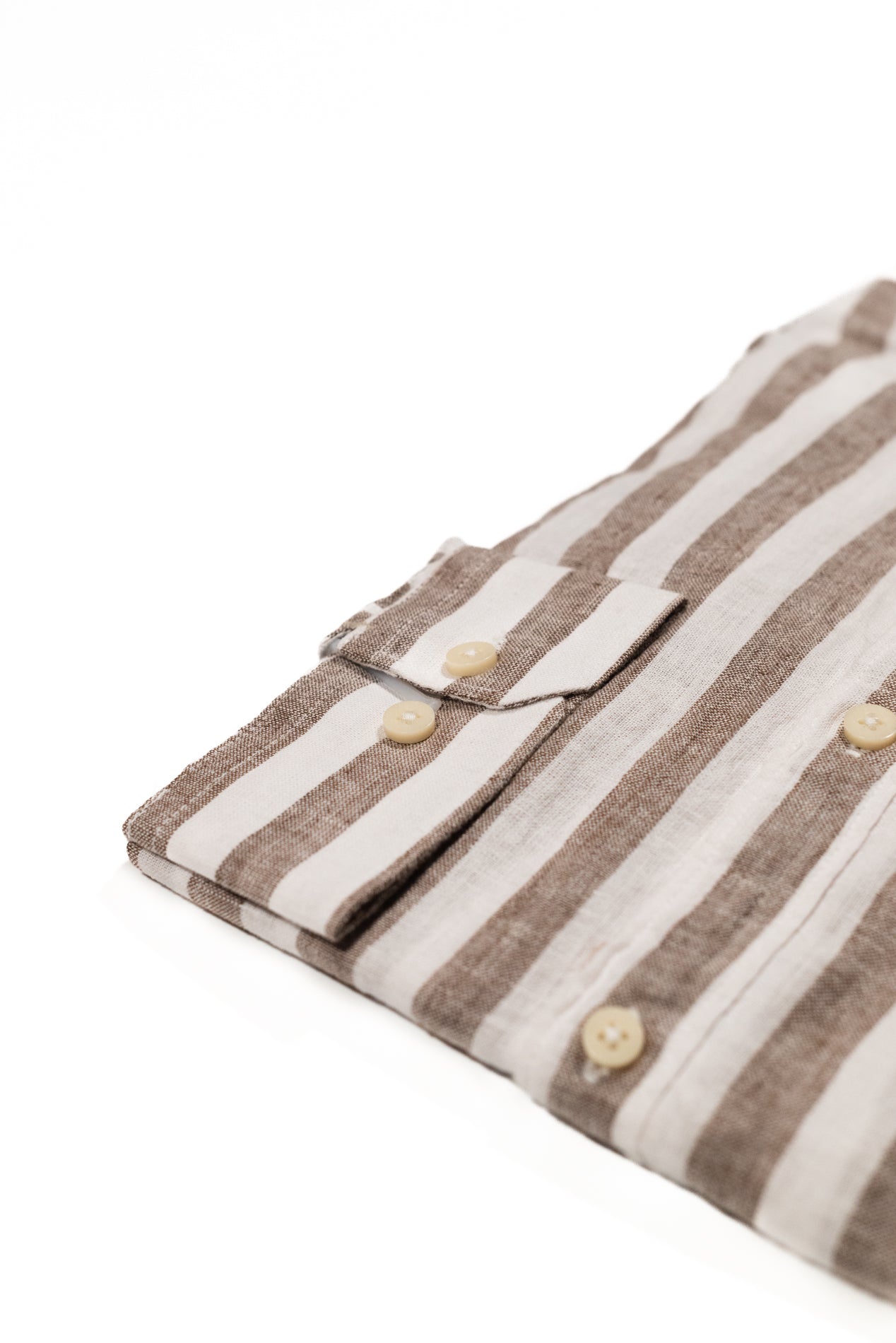 IMPURE Camicia Uomo a Righe Marrone in Misto Lino con Collo Coreano