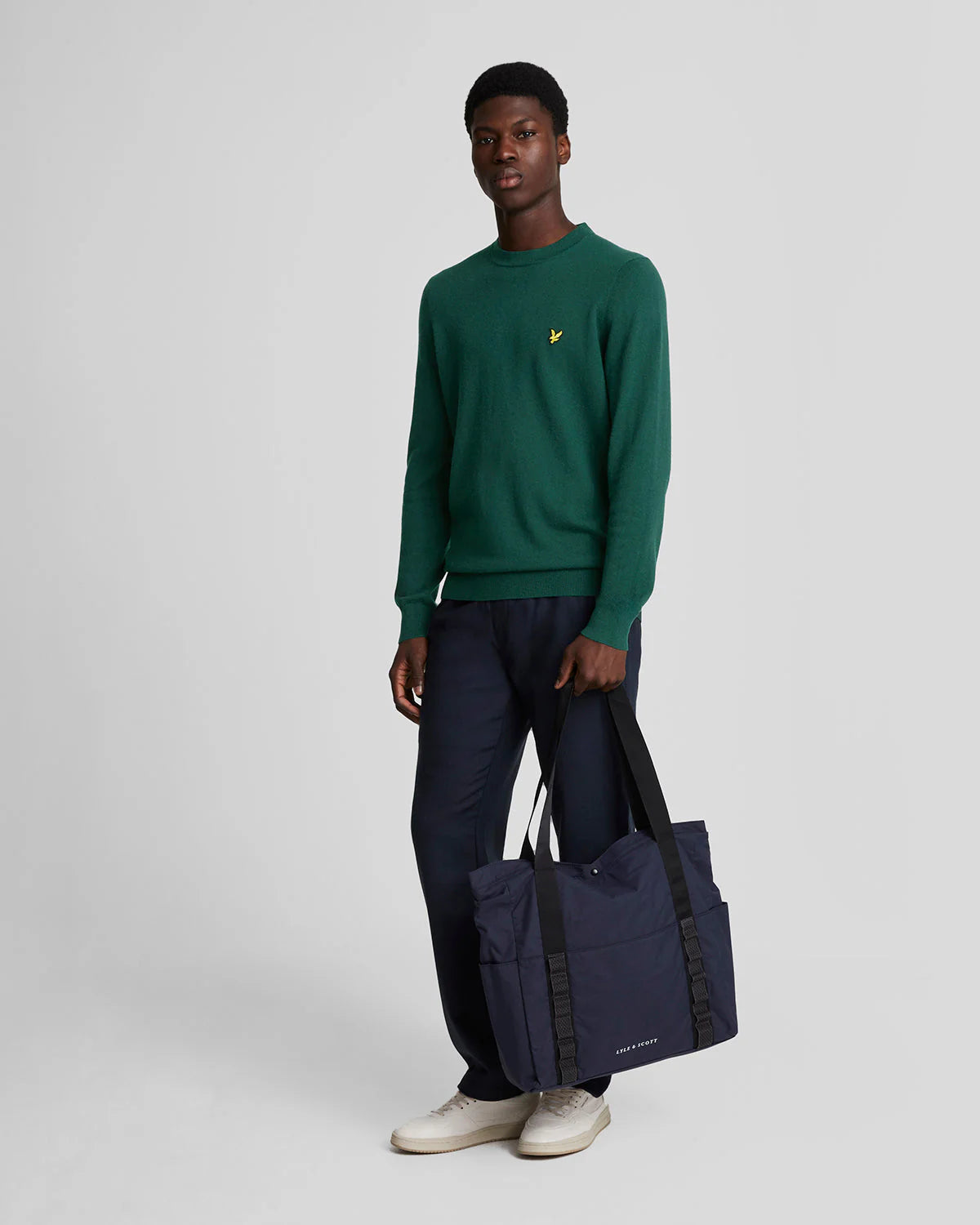LYLE & SCOTT Maglione Verde scuro girocollo in cotone merino con logo ricamato