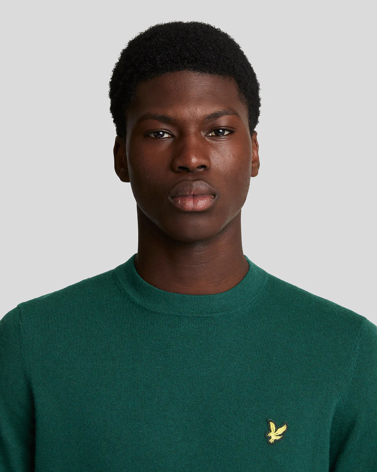 LYLE & SCOTT Maglione Verde scuro girocollo in cotone merino con logo ricamato