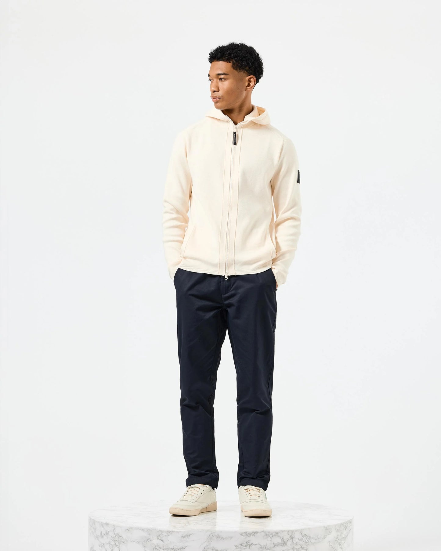 Maglione con cappuccio full zip Avorio