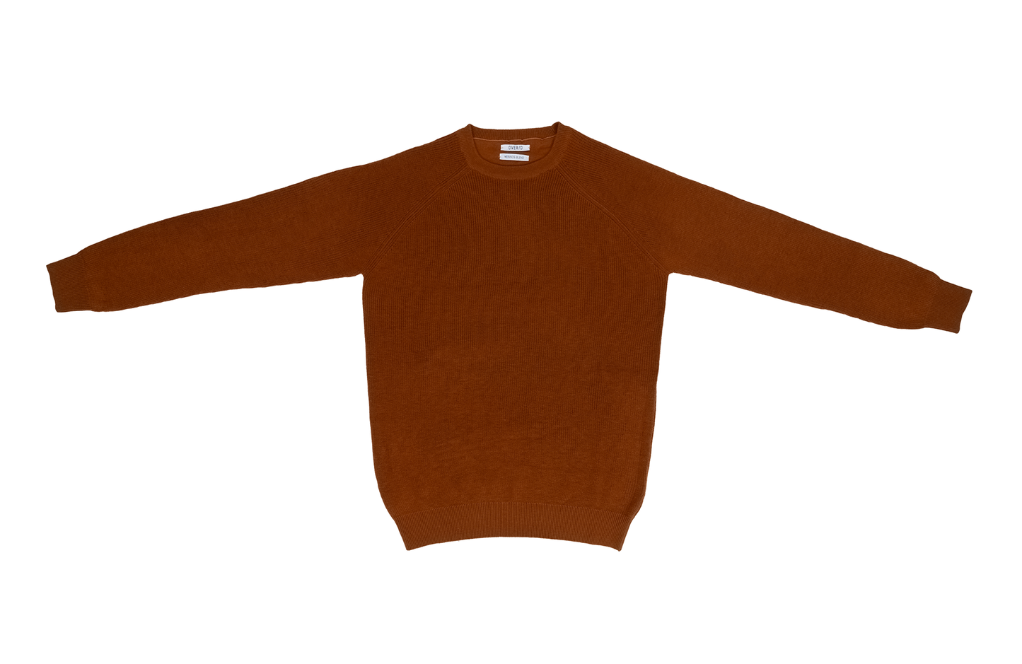Over/D Maglione paricollo a coste con manica raglan colore Tabacco