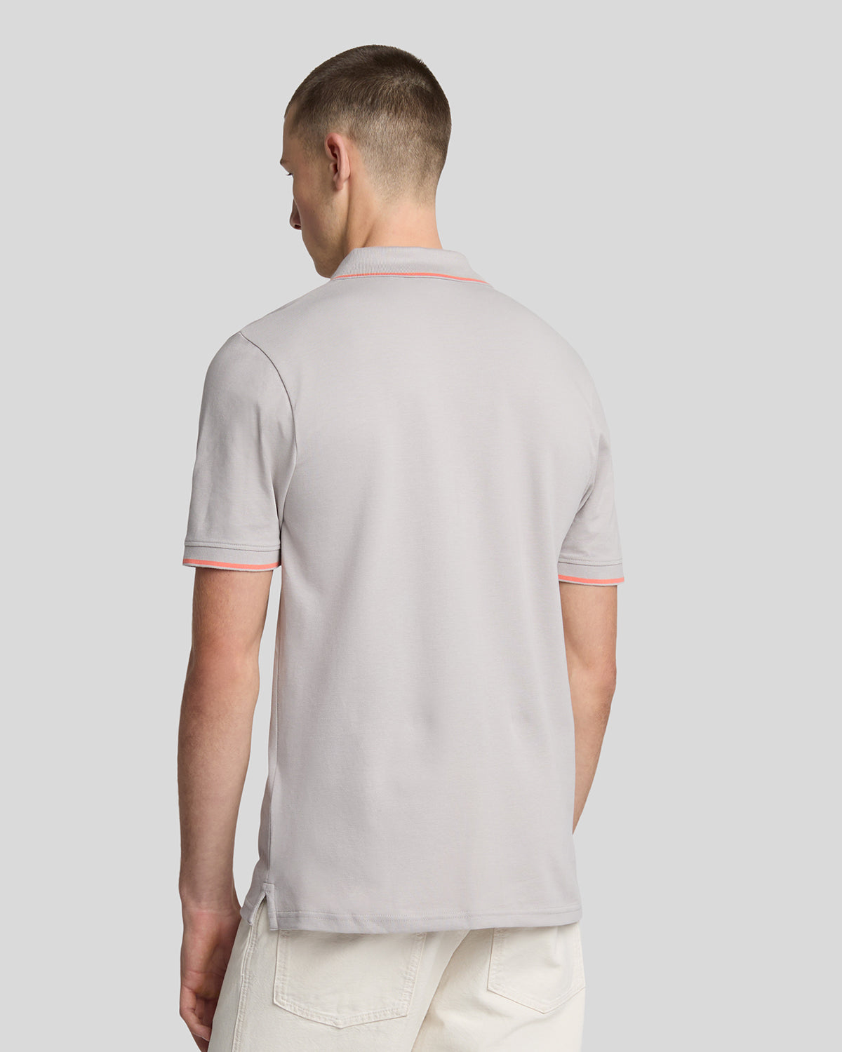 LYLE & SCOTT Tipped Polo Shirt Pale Grey/ Coral Stand