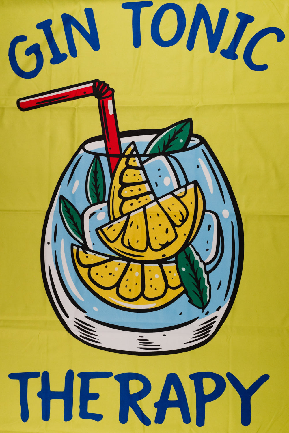 SUPERCULTURE Telo mare Giallo in microfibra con stampa GIN TONIC THERAPY