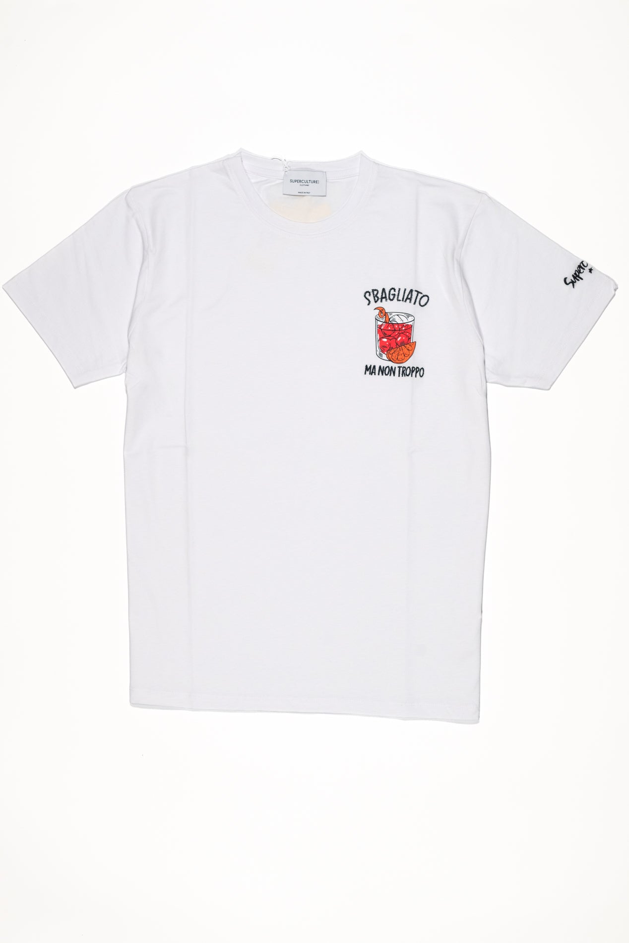 SUPERCULTURE T-shirt Bianca con stampa e ricamo catenella SBAGLIATO MA NON TROPPO - regular fit