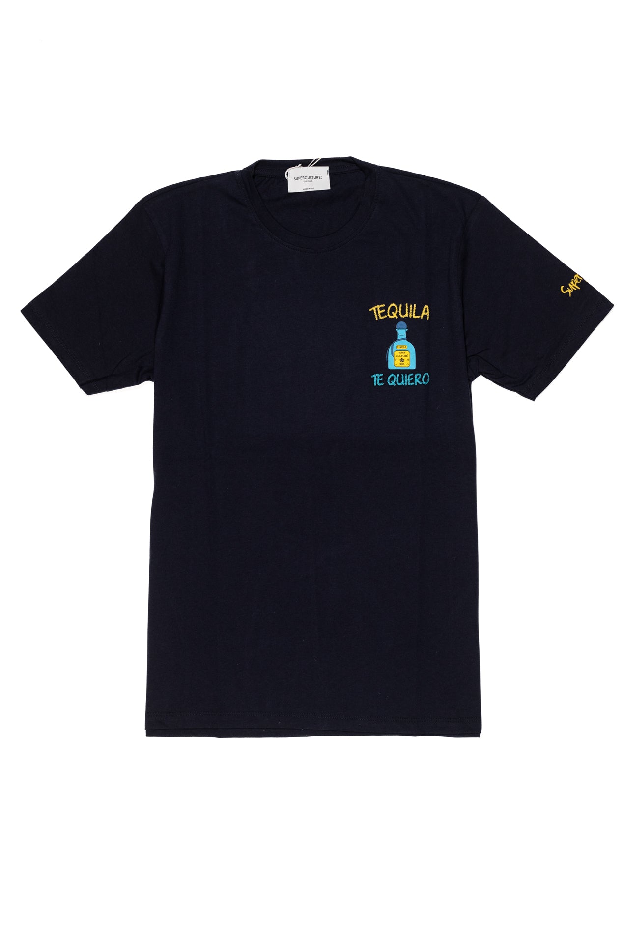 SUPERCULTURE T-shirt Bianca con stampa e ricamo catenella TEQUILA TE QUIERO - regular fit