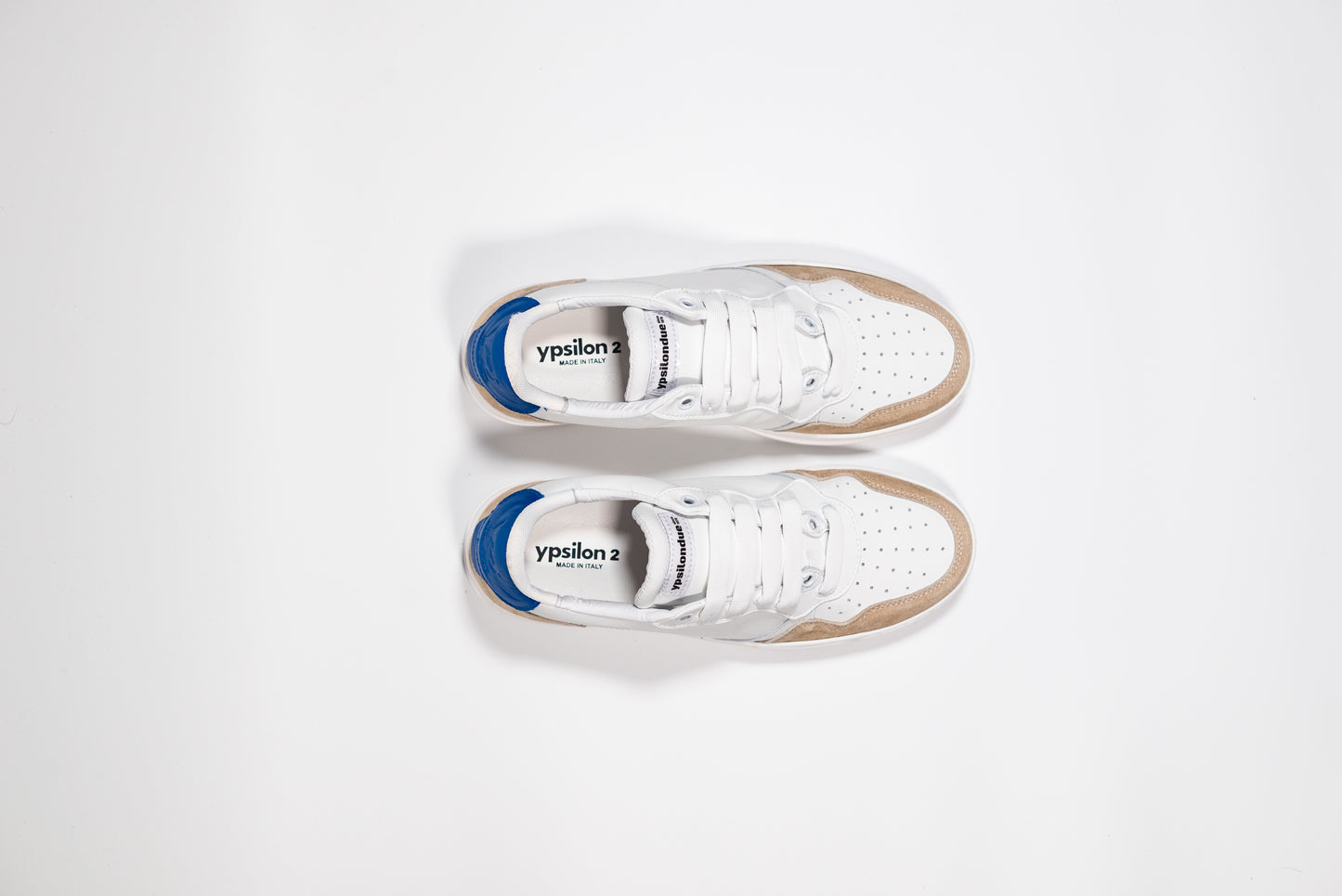 Y2 Sneaker Bianca e Azzurra con Inserti in Nabuk Beige