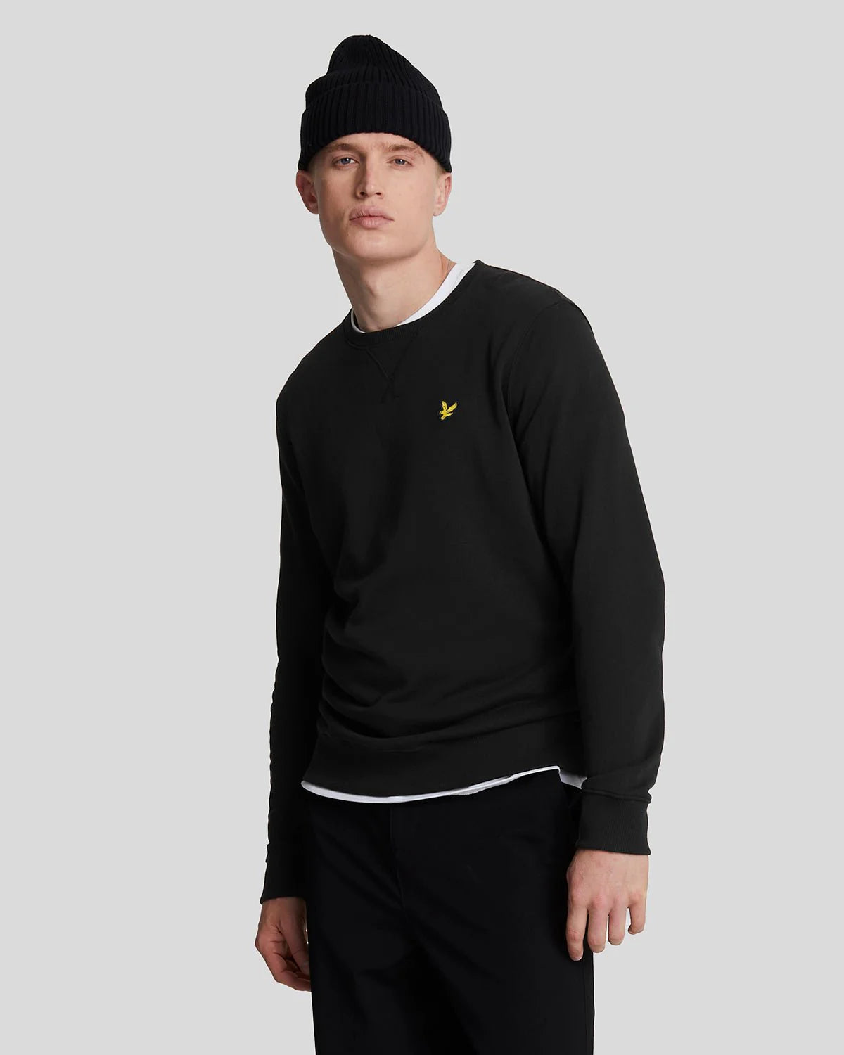 Lyle & Scott Felpa girocollo Nera garzata da uomo con logo