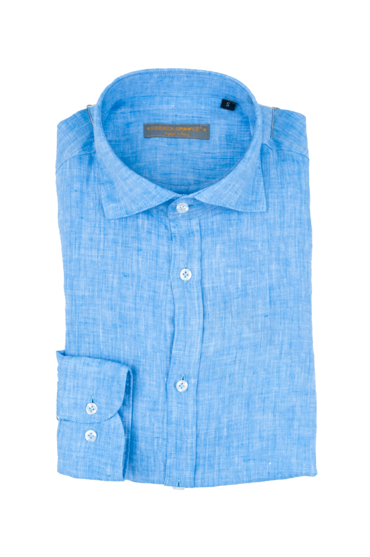 Seeker Groove - Camicia azzurra in lino Made in Italy