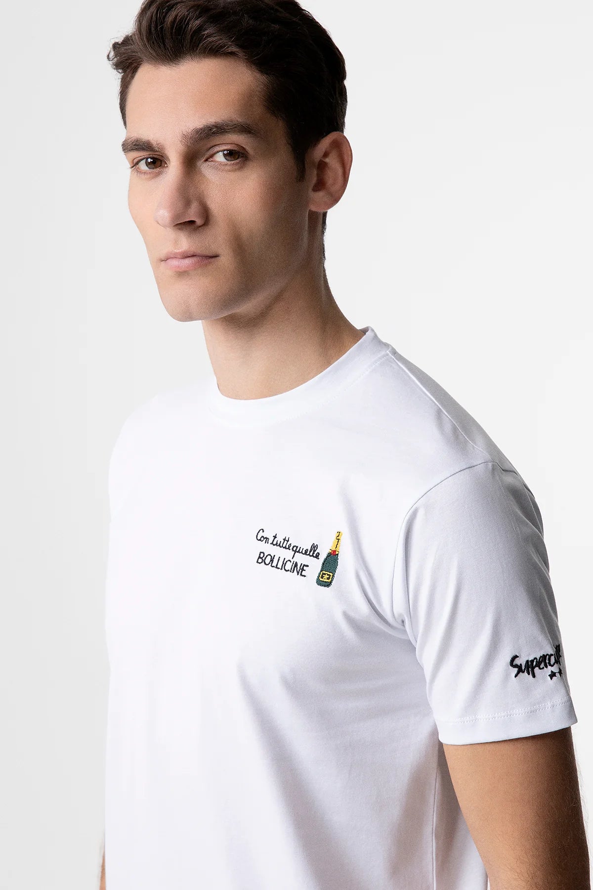 T-Shirt Superculture Bianca Uomo Ricamo “Con tutte quelle bollicine”
