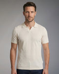 Polo Uomo Blend Beige in Maglia a Maniche Corte con Collo a V