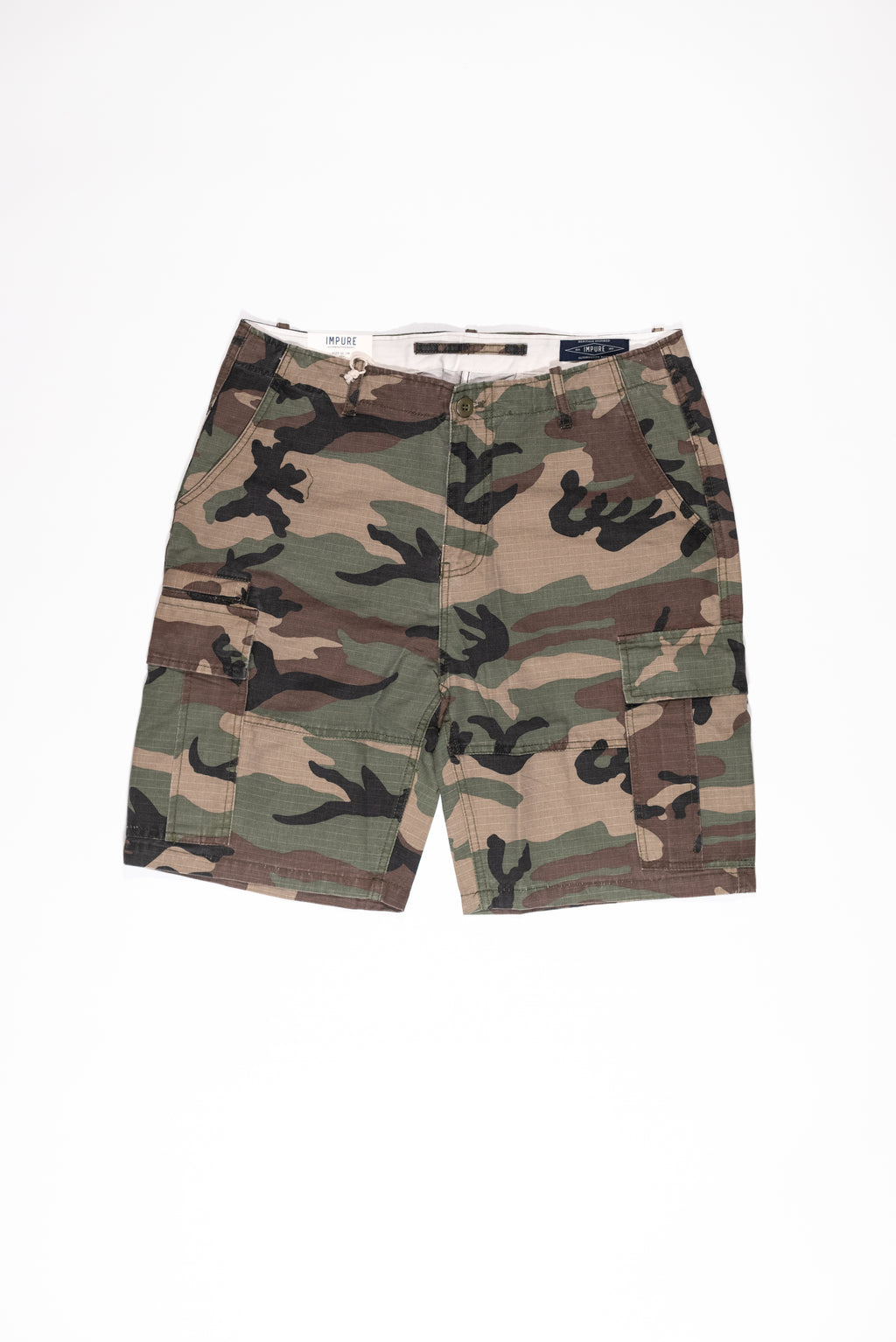 IMPURE Bermuda Cargo Verde Mimetico in tessuto Ripstop