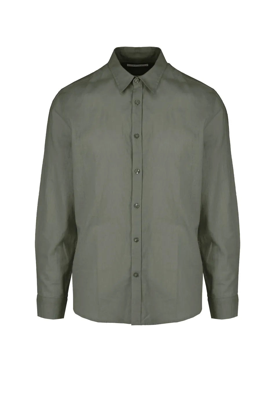 Censured Camicia Uomo Manica Lunga Misto Lino Verde Militare