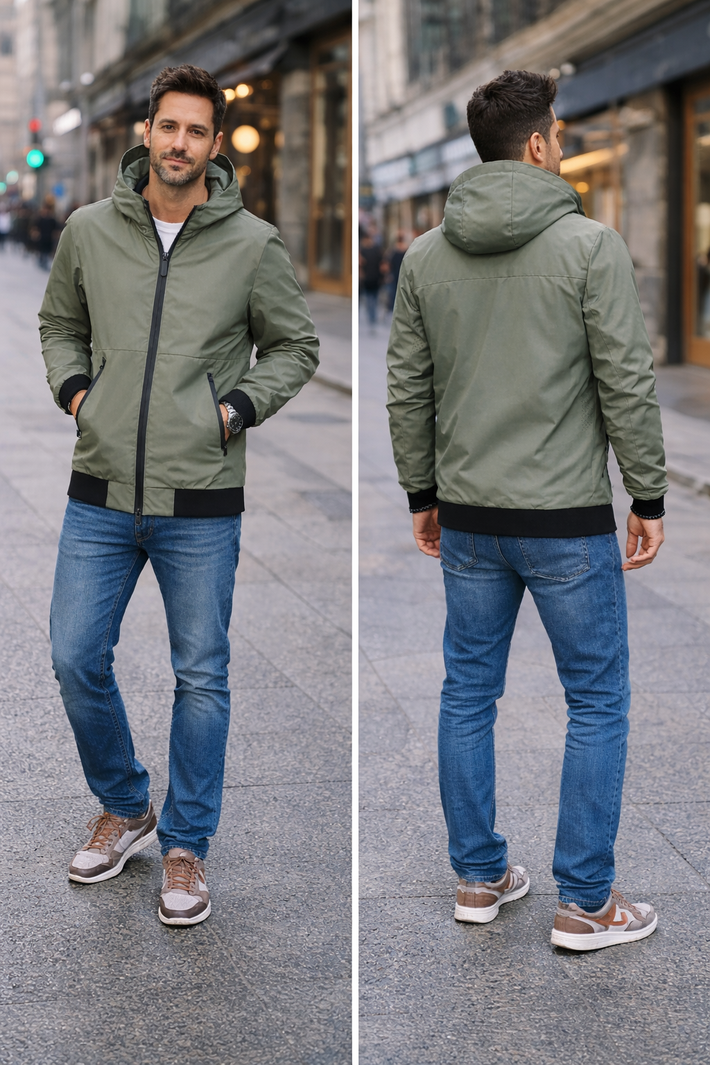 GIACCA CAPPUCCIO CON COSTA LAVORATA SUL FONDO