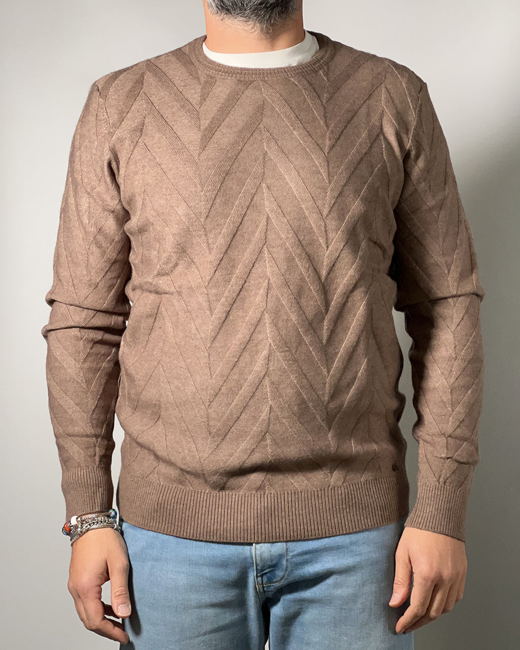 Maglione Uomo IN MY HOOD Girocollo con Lavorazione a Rilievo