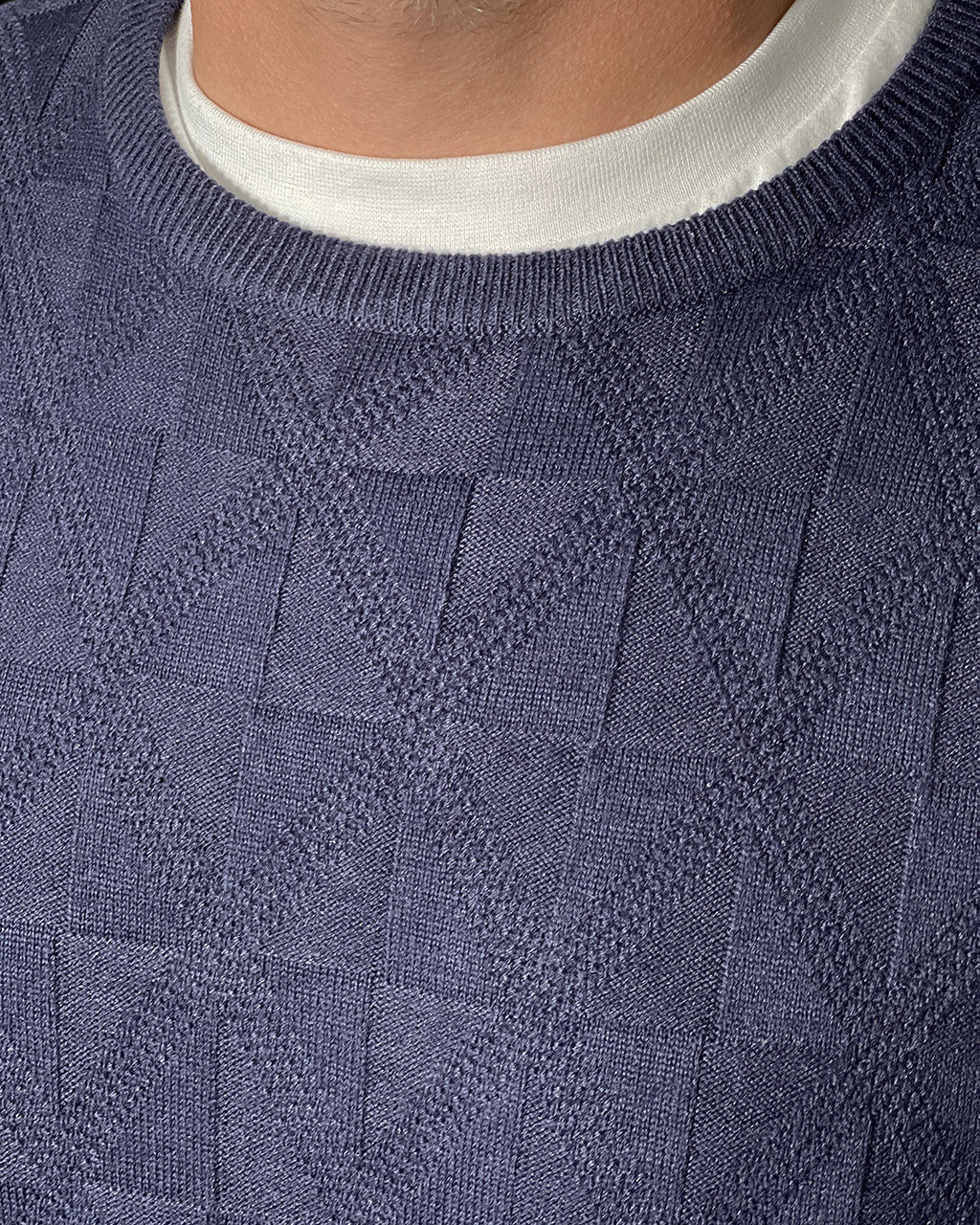 Maglione IN MY HOOD Blu Navy con Trama Geometrica