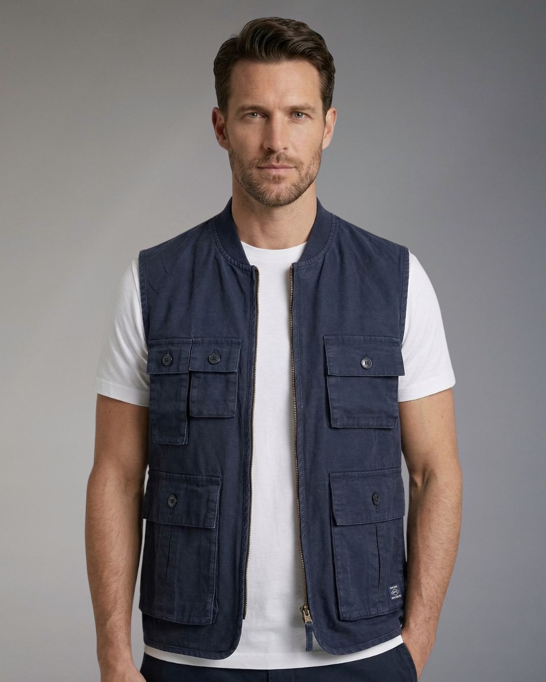 Gilet Uomo Impure Multitasche in Twill Stretch Stone Wash