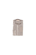 IMPURE Camicia Uomo a Righe Marrone in Misto Lino con Collo Coreano
