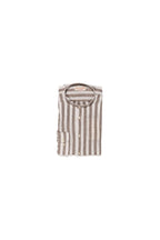 IMPURE Camicia Uomo a Righe Marrone in Misto Lino con Collo Coreano