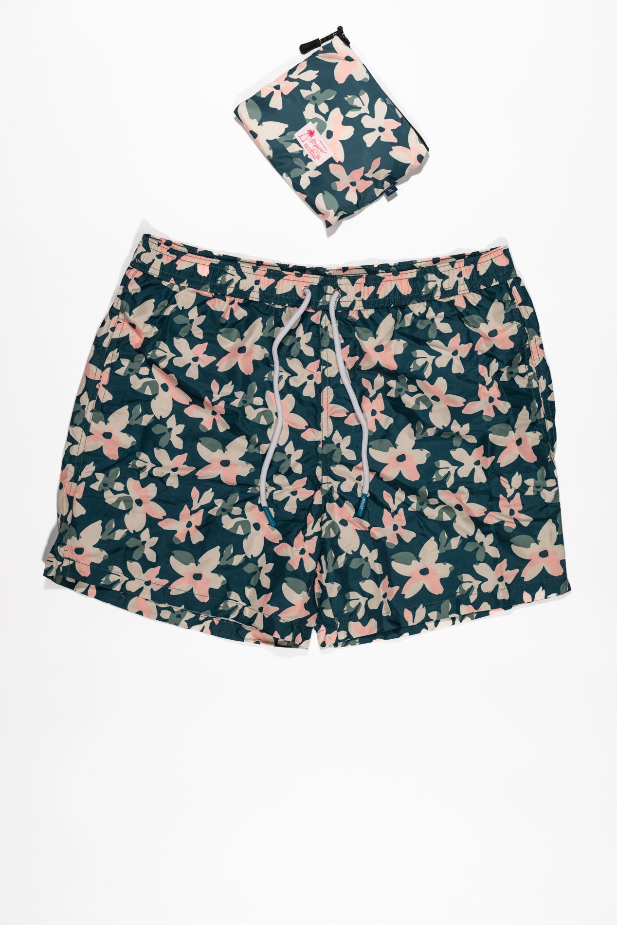 IMPURE Pantaloncino Mare Verde Floreale con Pochette Integrata