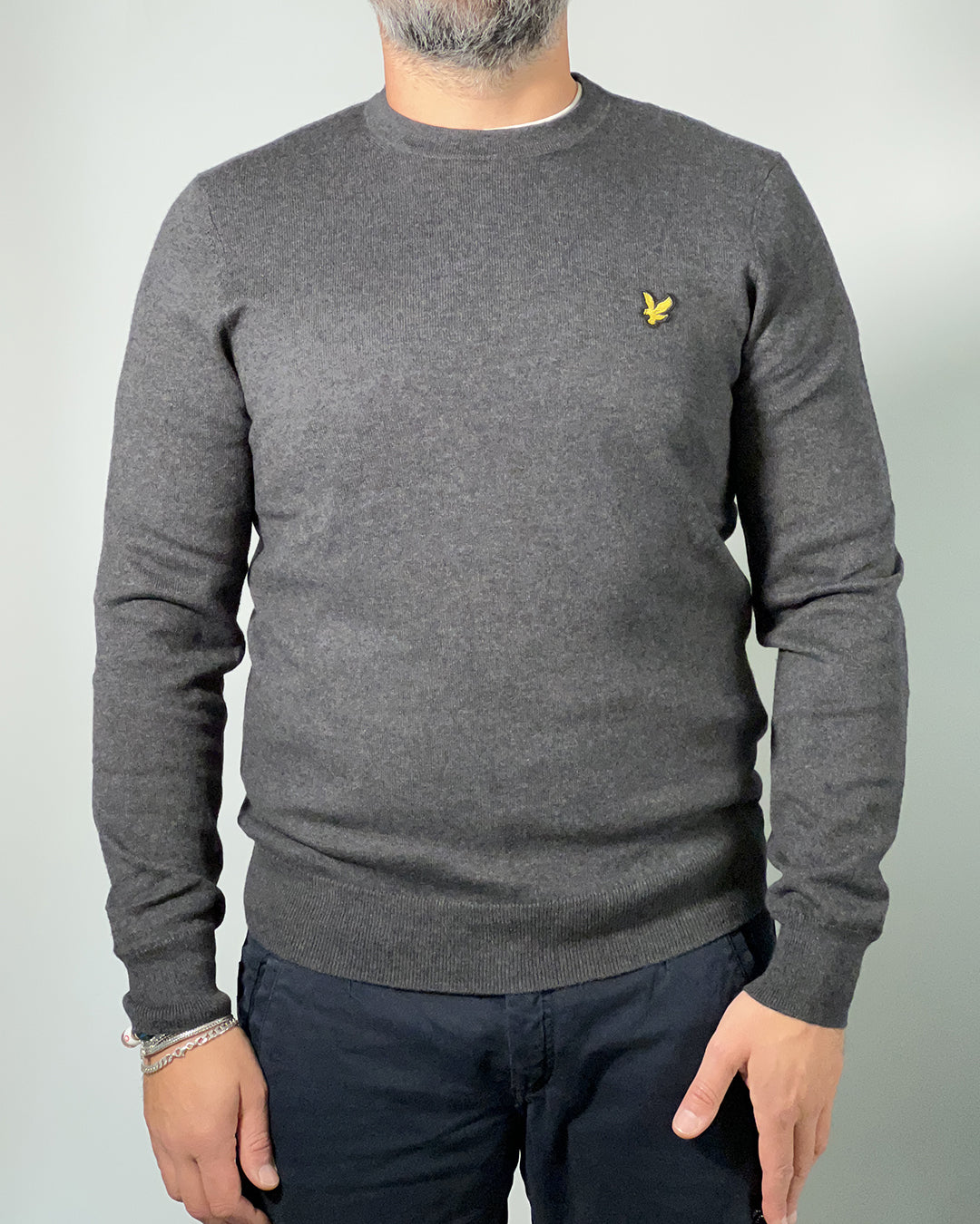 LYLE & SCOTT Maglione uomo girocollo in cotone merino Grigio Scuro