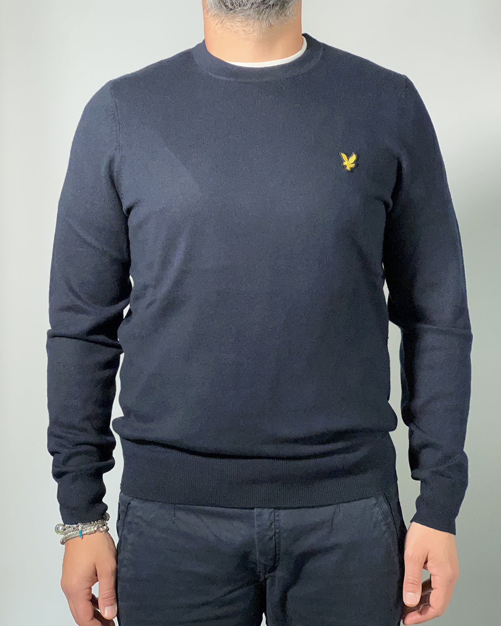 LYLE & SCOTT Maglione uomo girocollo in cotone merino Blu Scuro