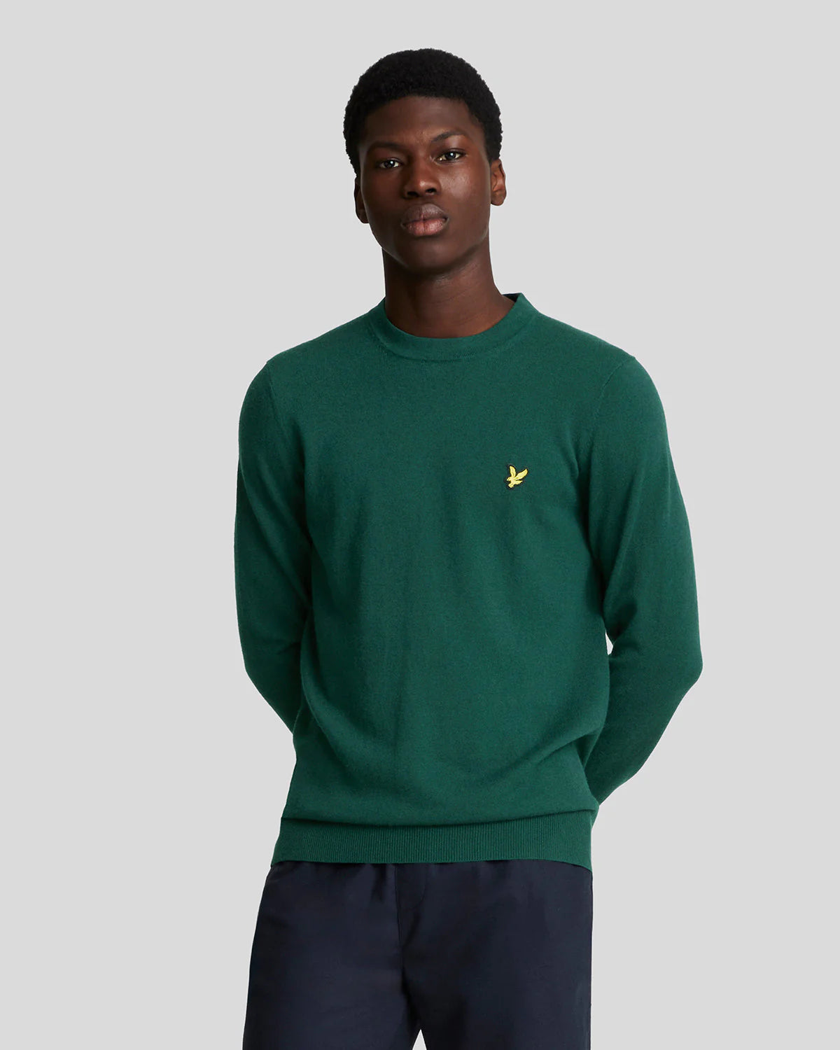 Lyle & Scott Maglione Verde scuro girocollo in cotone merino con logo ricamato