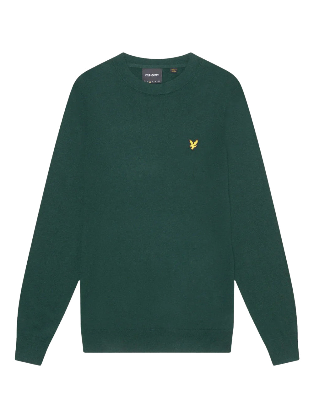 Lyle & Scott Maglione Verde scuro girocollo in cotone merino con logo ricamato