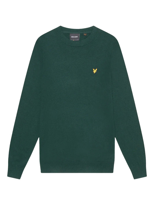 Lyle & Scott Maglione Verde scuro girocollo in cotone merino con logo ricamato