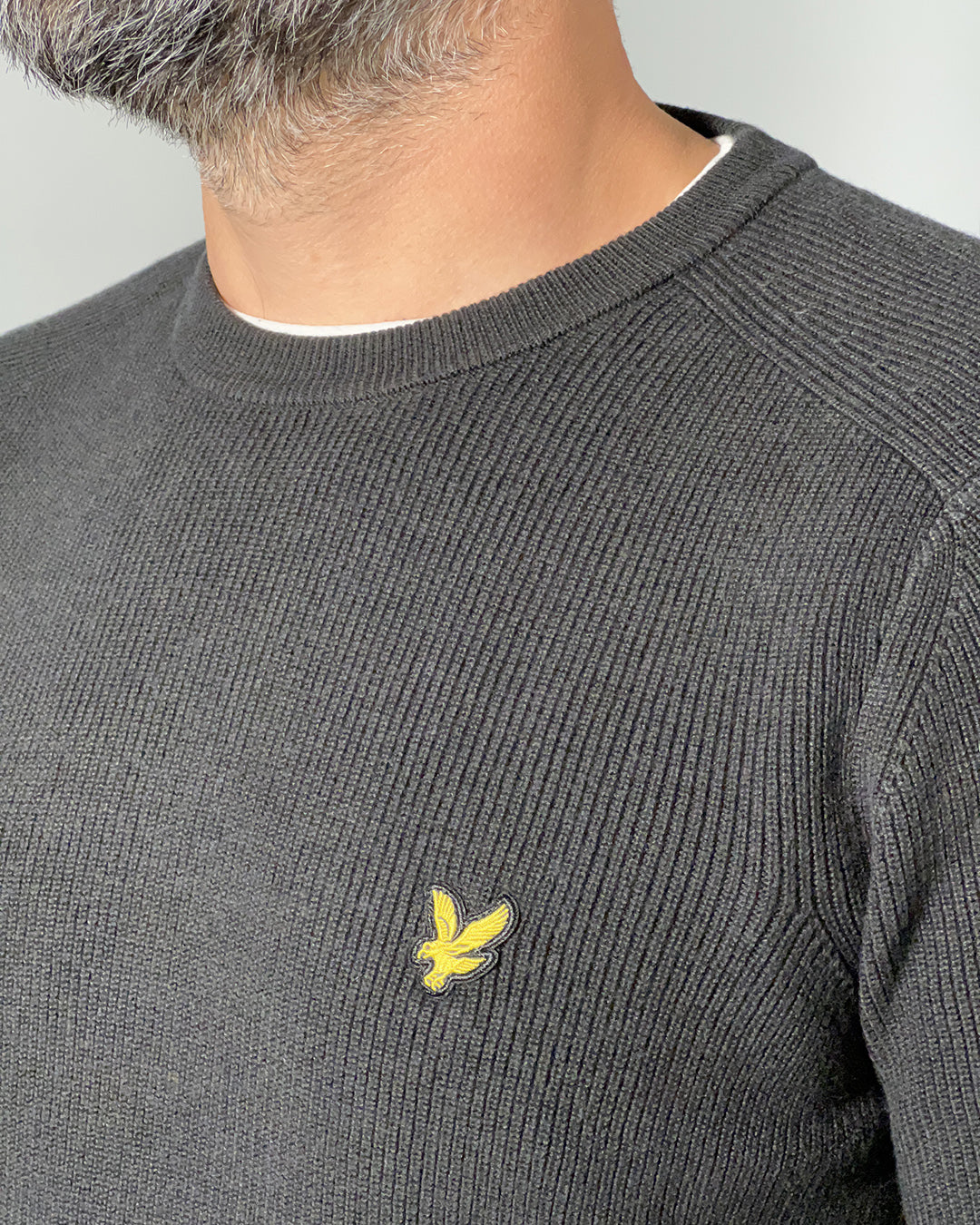 LYLE & SCOTT Maglione girocollo da uomo a costine Black Ice