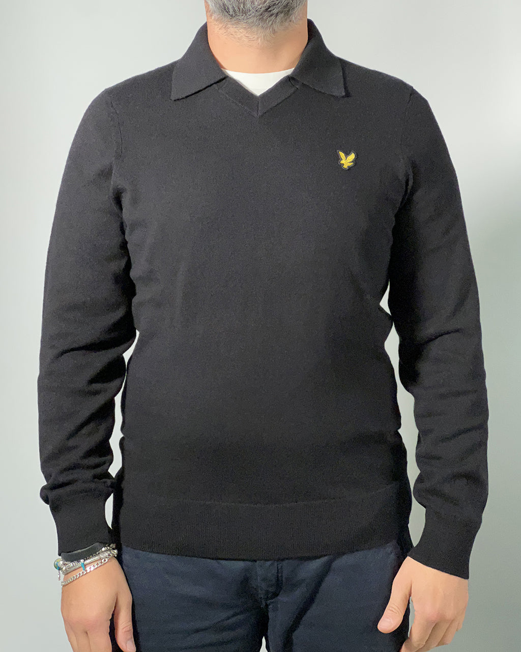 LYLE & SCOTT Maglione uomo in cotone merino Nero - Cotton Merino Football Jumper