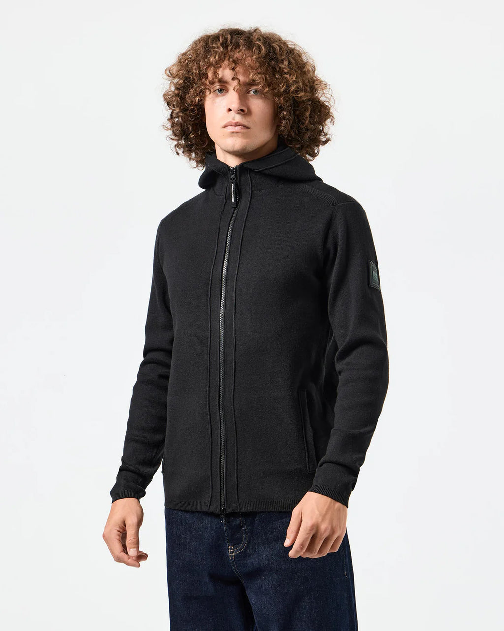 Maglione con cappuccio full zip Nera