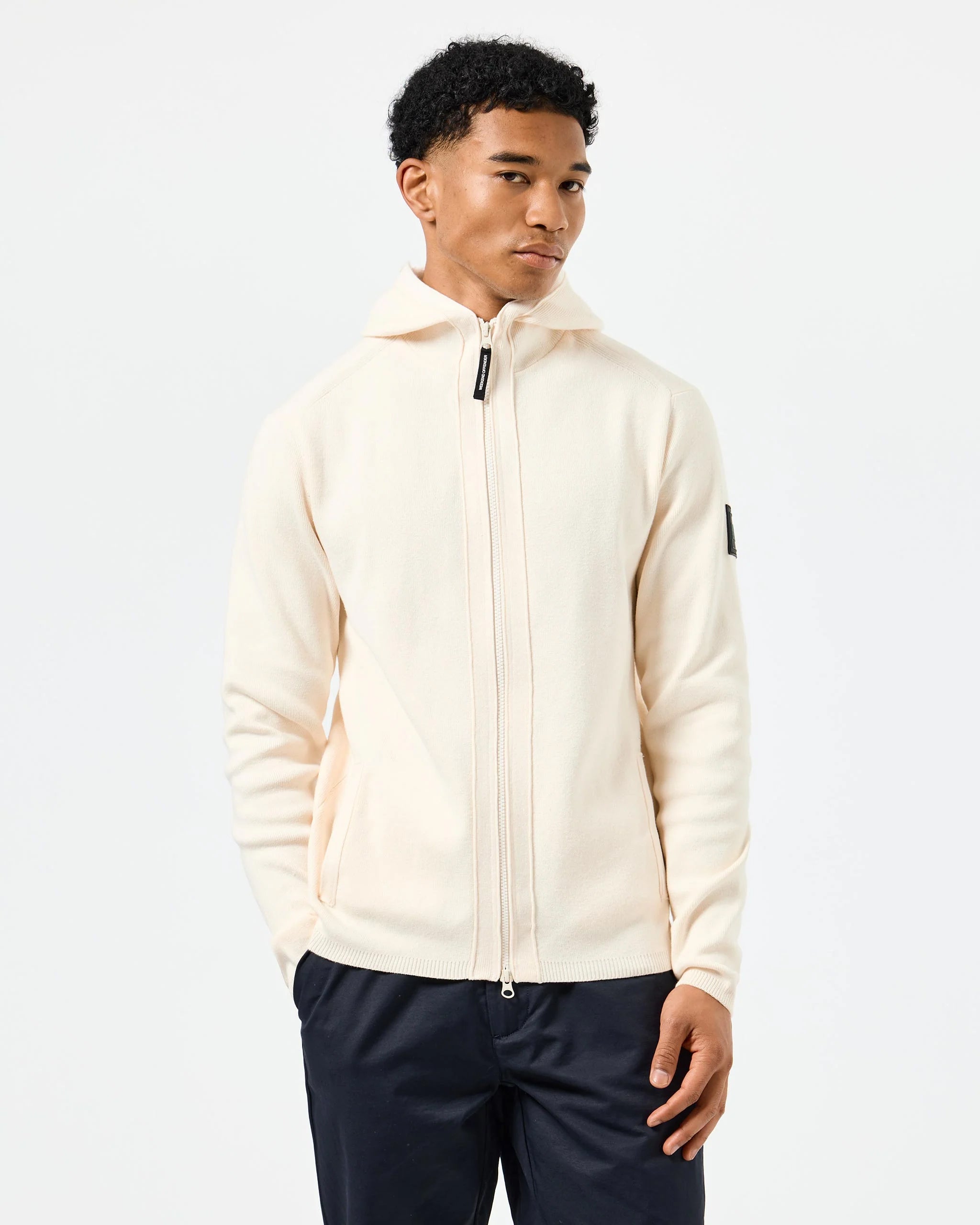 Maglione con cappuccio full zip Avorio