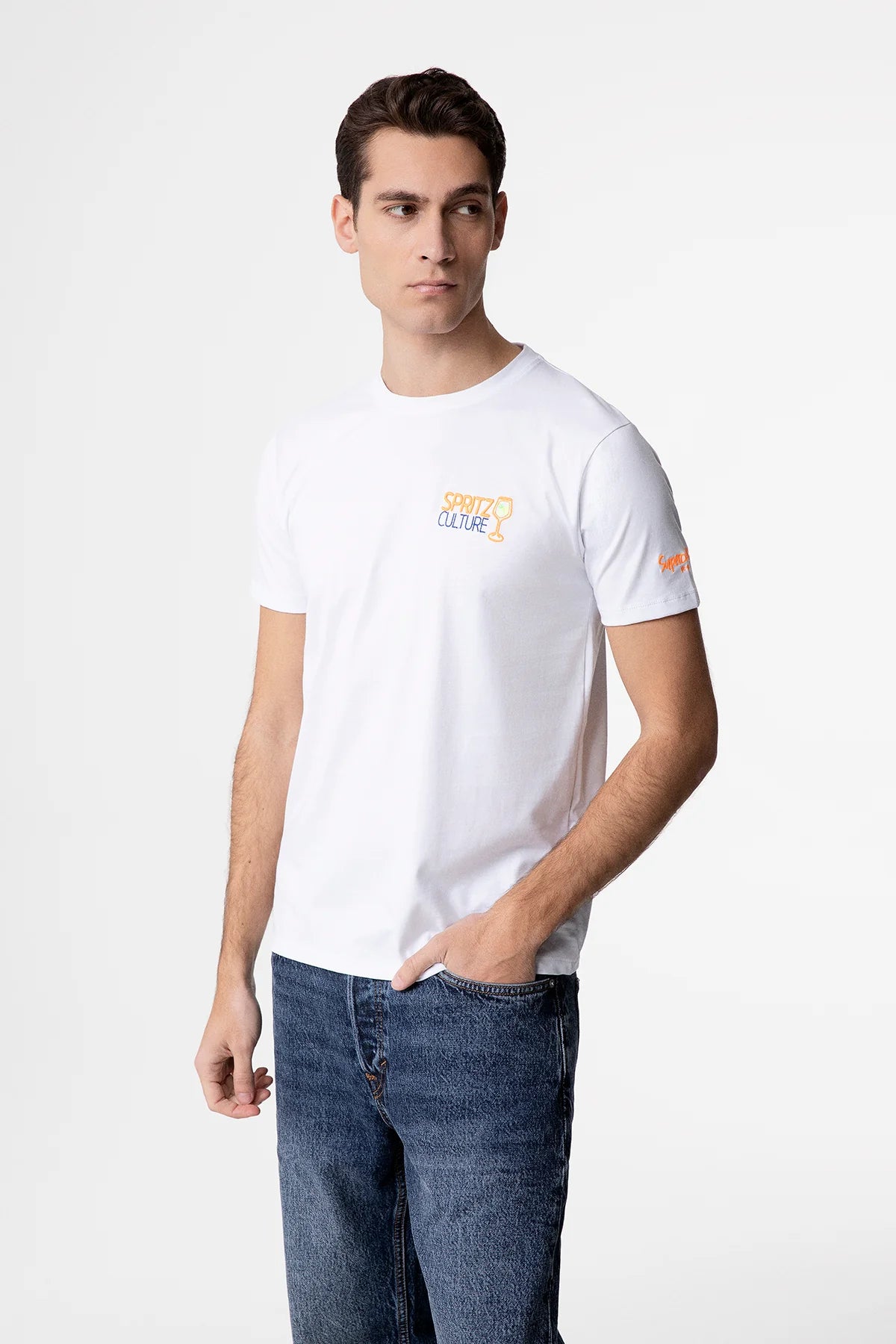 T-Shirt Superculture Bianca Uomo Ricamo Spritz Culture