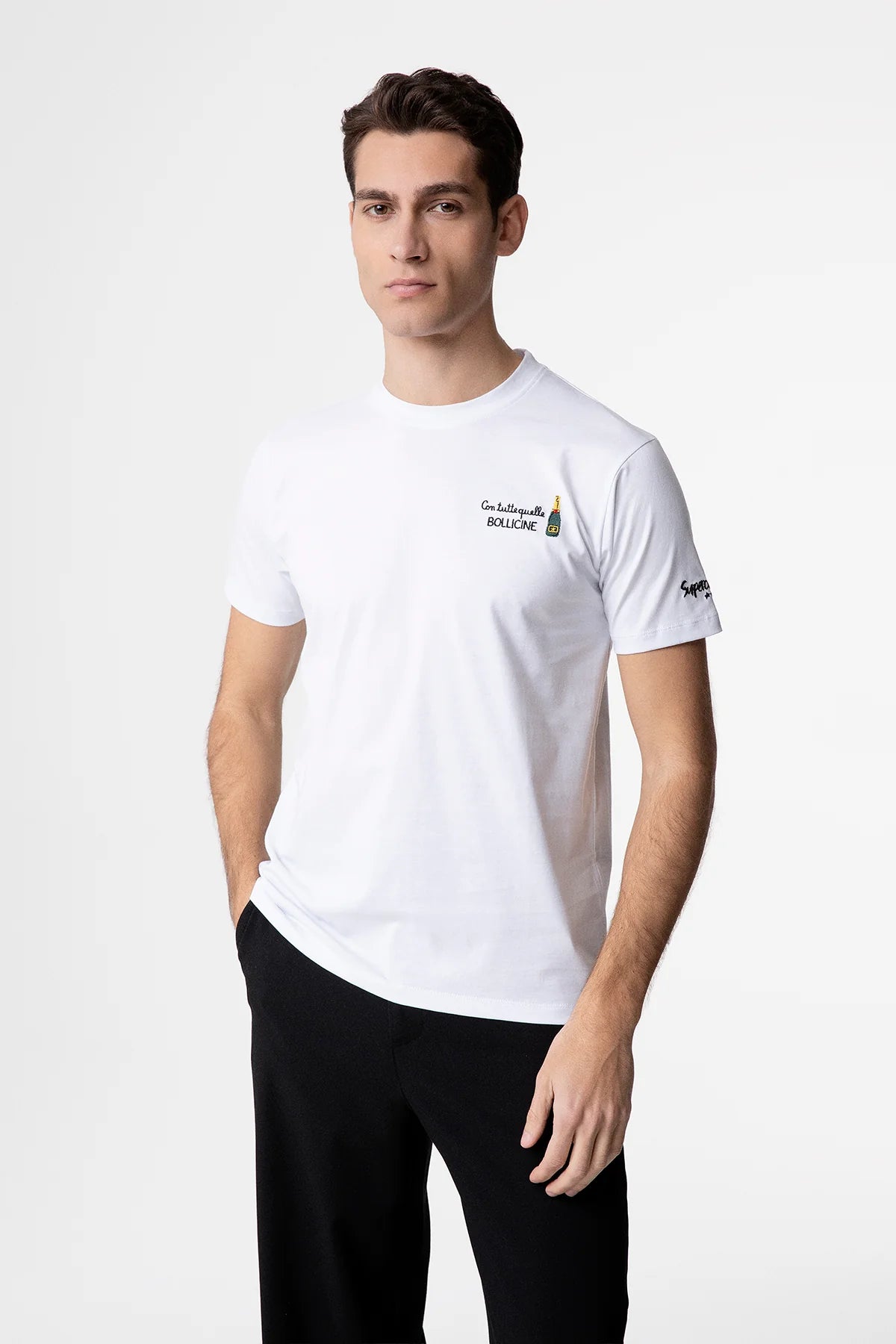 T-Shirt Superculture Bianca Uomo Ricamo “Con tutte quelle bollicine”
