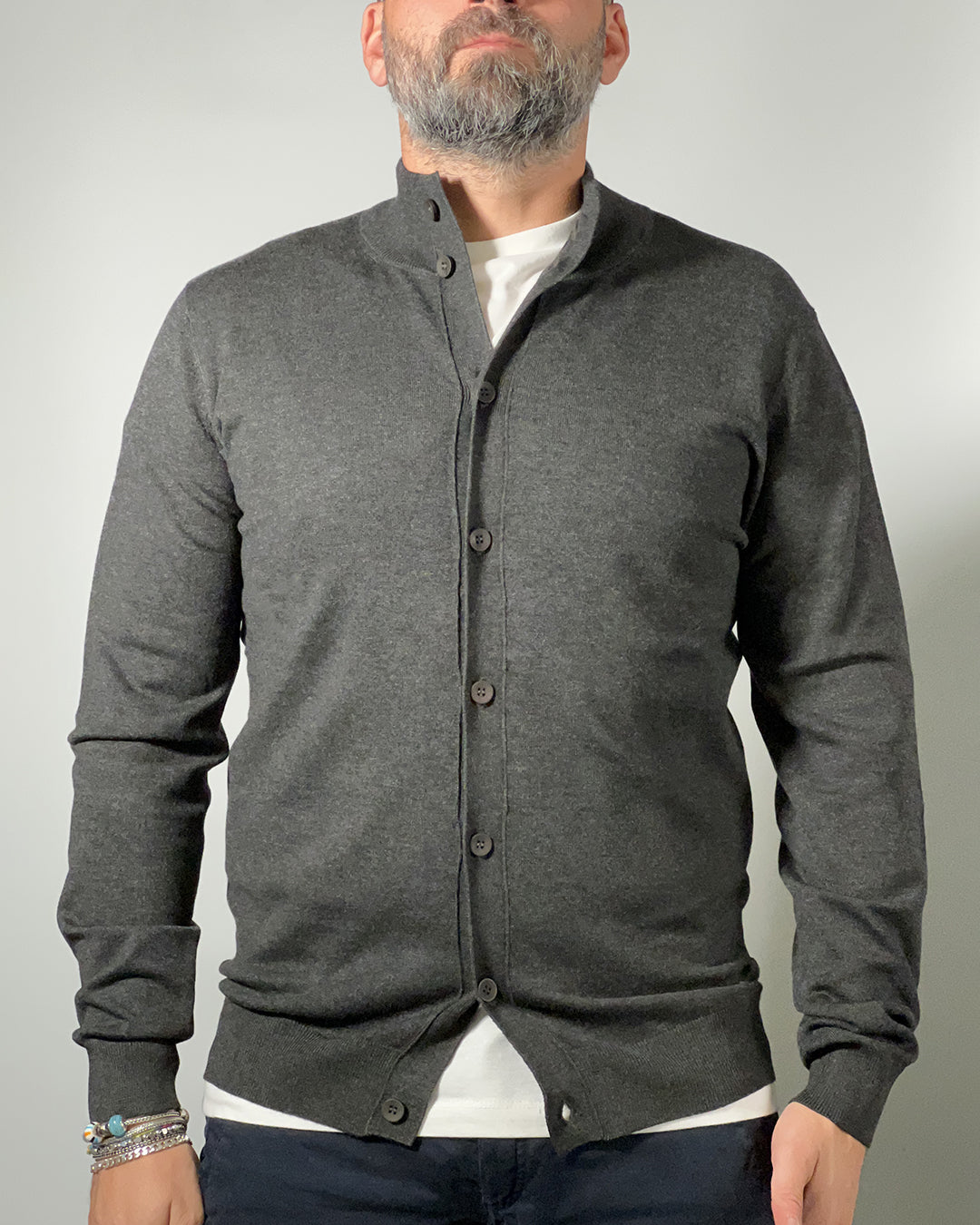 Cardigan Uomo MORO – Maglia con Bottoni e Collo Coreano