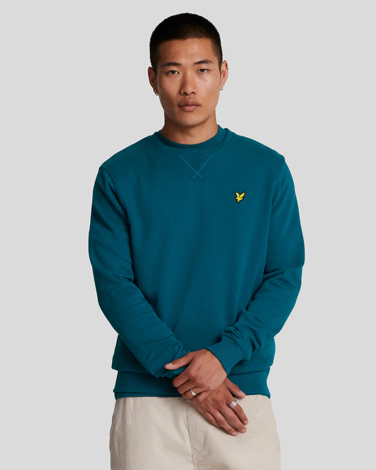 LYLE & SCOTT Felpa girocollo Verde Petrolio garzata da uomo con logo