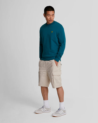 LYLE & SCOTT Felpa girocollo Verde Petrolio garzata da uomo con logo