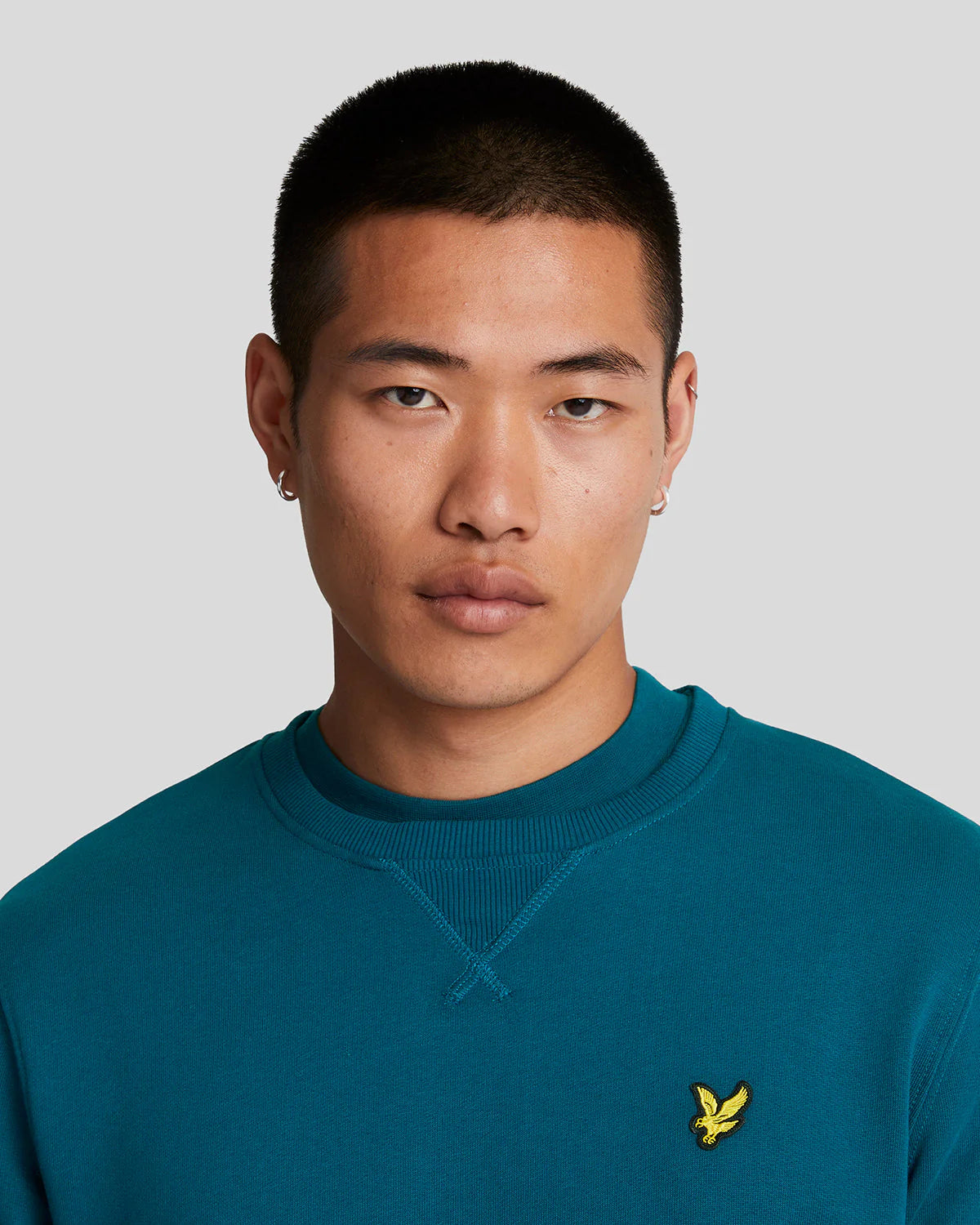 LYLE & SCOTT Felpa girocollo Verde Petrolio garzata da uomo con logo