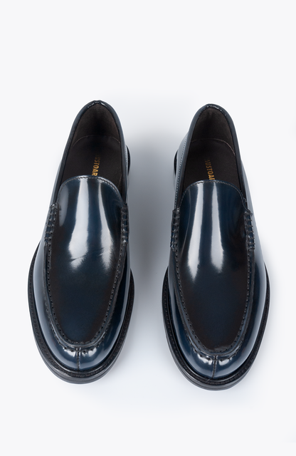 MUSTO ARTIGIANI Mocassino Blu in Pelle Lucida Abrasivata