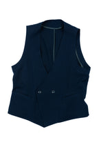 Over/D - Gilet doppiopetto blu da uomo con fibbia posteriore