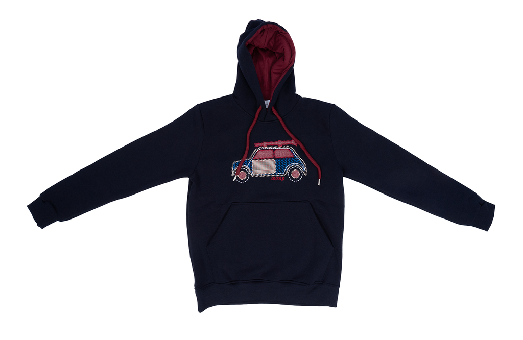 Over/D Felpa con cappuccio e stampa grafica automobile Blu