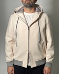 Giubbotto OVER/D color Panna con cappuccio e coste a contrasto - Full ZIP
