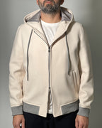 Giubbotto OVER/D color Panna con cappuccio e coste a contrasto - Full ZIP