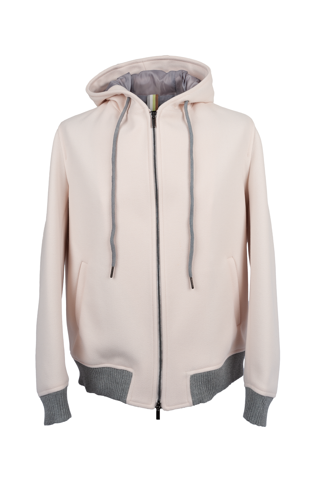 Giubbotto OVER/D color Panna con cappuccio e coste a contrasto - Full ZIP