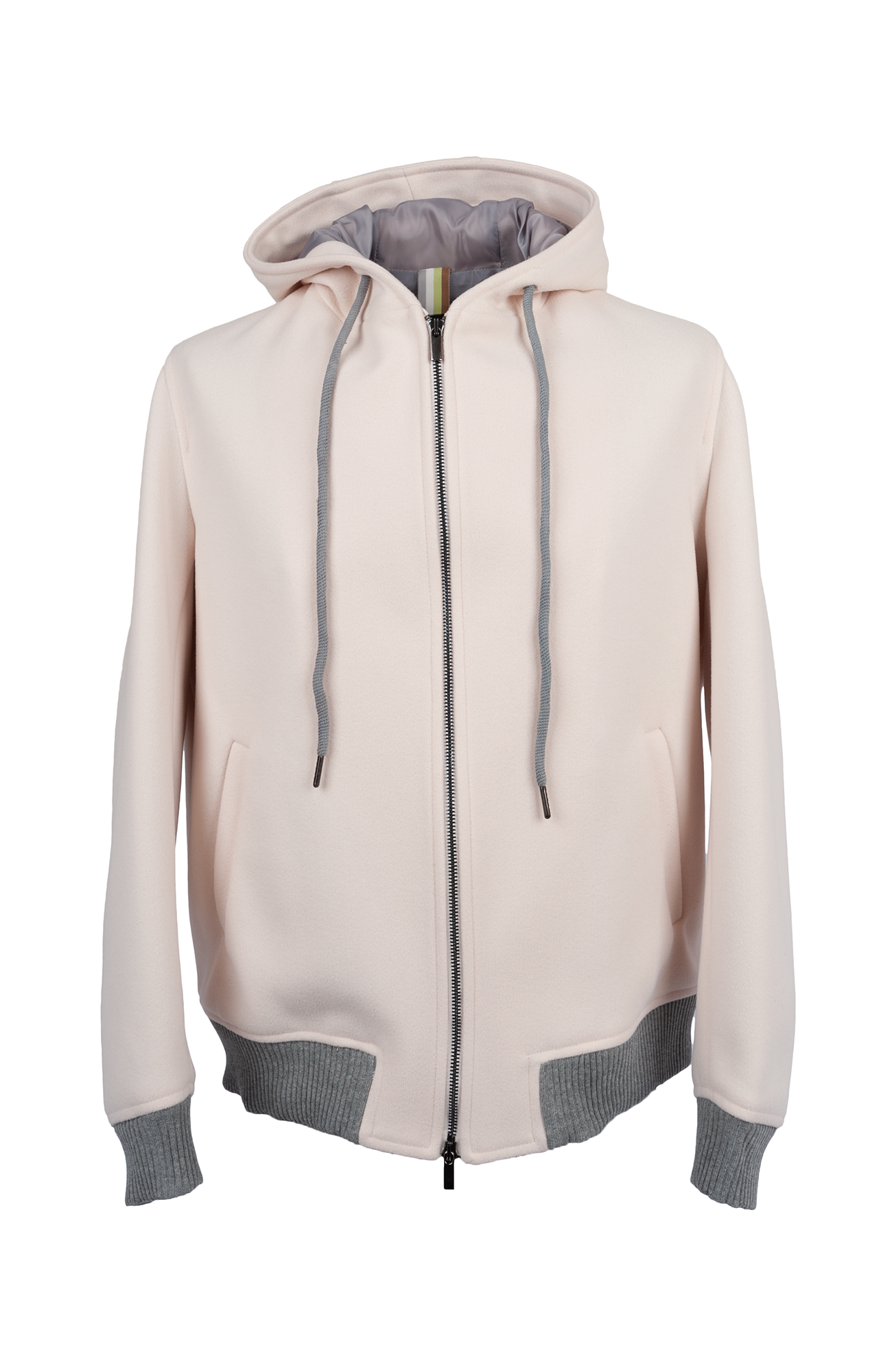 Giubbotto OVER/D color Panna con cappuccio e coste a contrasto - Full ZIP