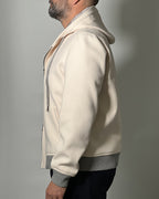 Giubbotto OVER/D color Panna con cappuccio e coste a contrasto - Full ZIP