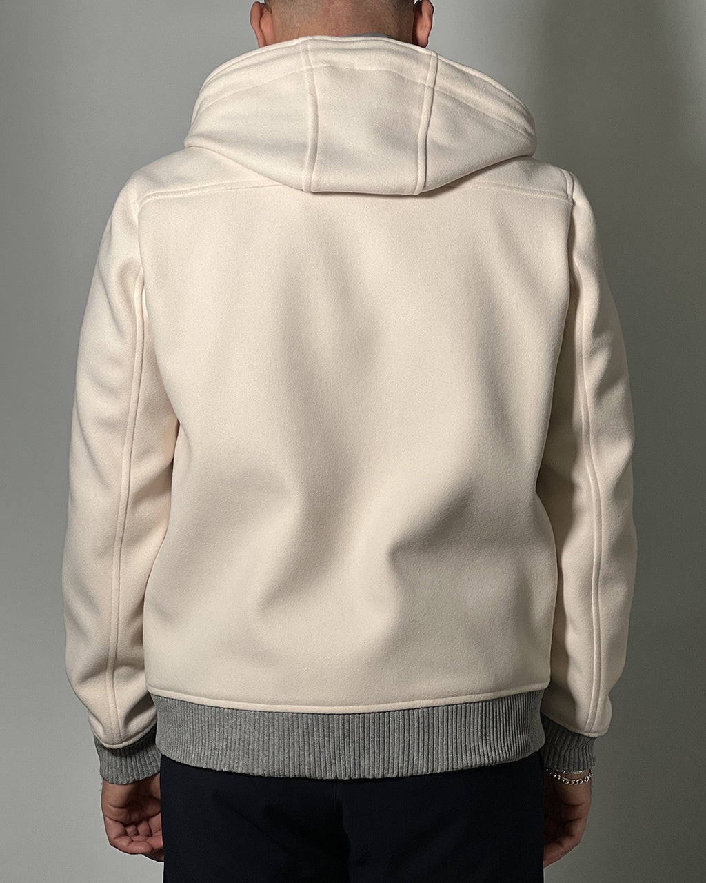 Giubbotto OVER/D color Panna con cappuccio e coste a contrasto - Full ZIP