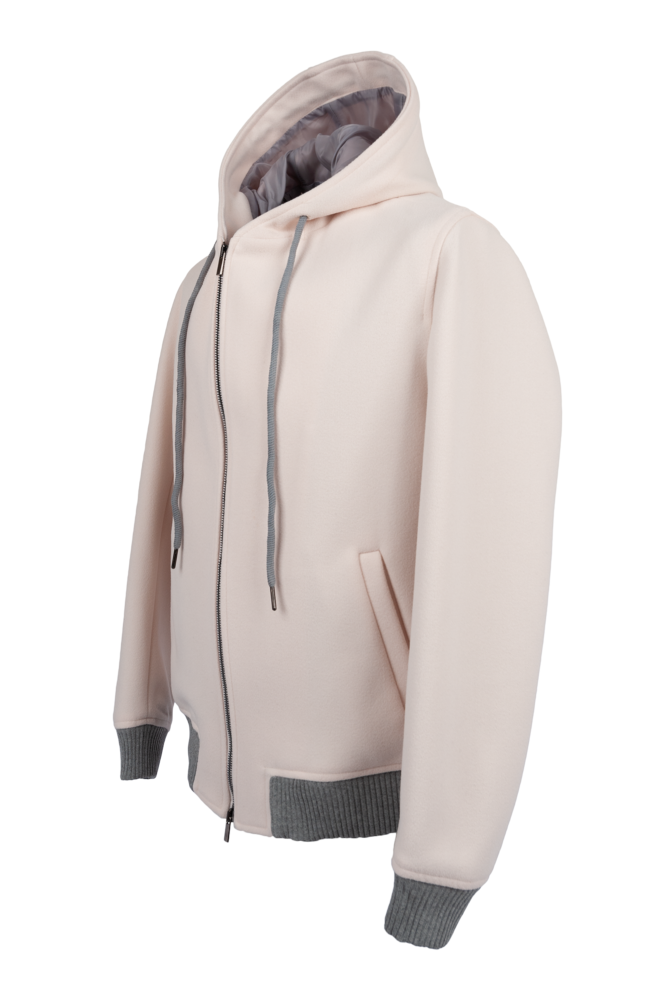 Giubbotto OVER/D color Panna con cappuccio e coste a contrasto - Full ZIP