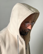 Giubbotto OVER/D color Panna con cappuccio e coste a contrasto - Full ZIP