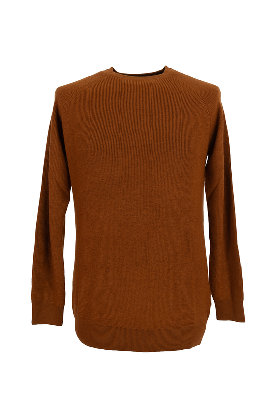 Over/D Maglione paricollo a coste con manica raglan colore Tabacco